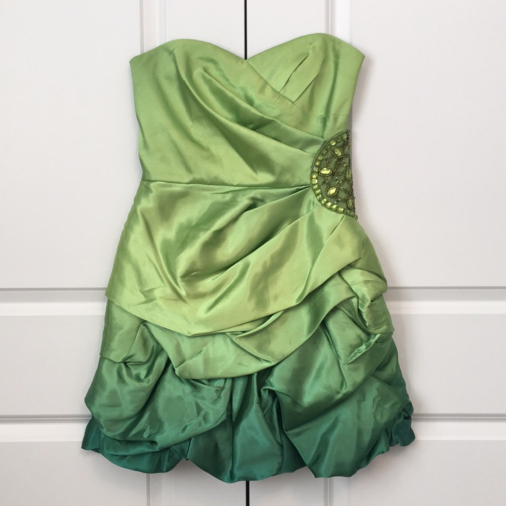 Strapless a-line formal dress with beaded accent